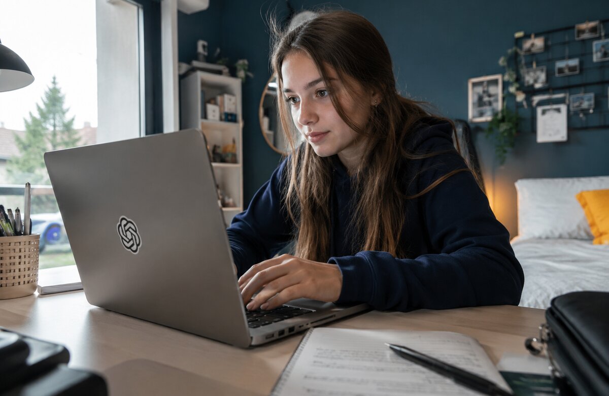 Meisje achter computer
