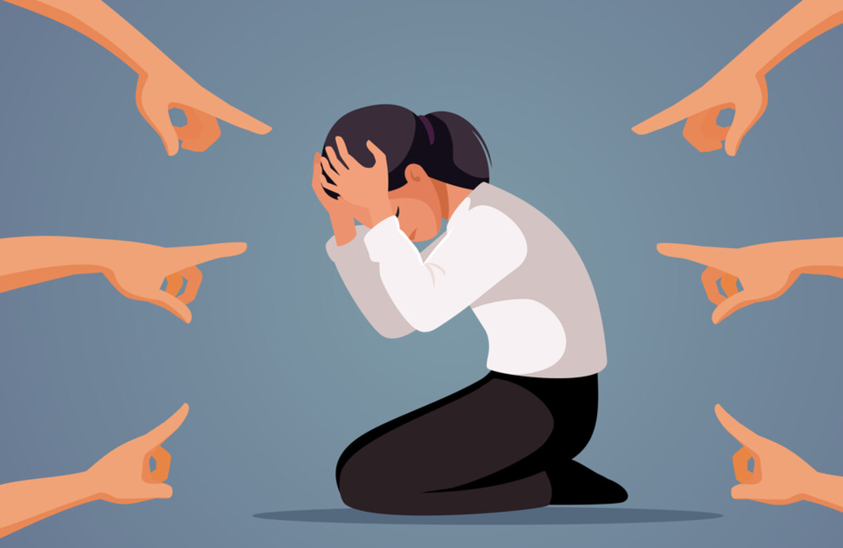 Illustratie waarop naar een slachtoffer wordt gewezen